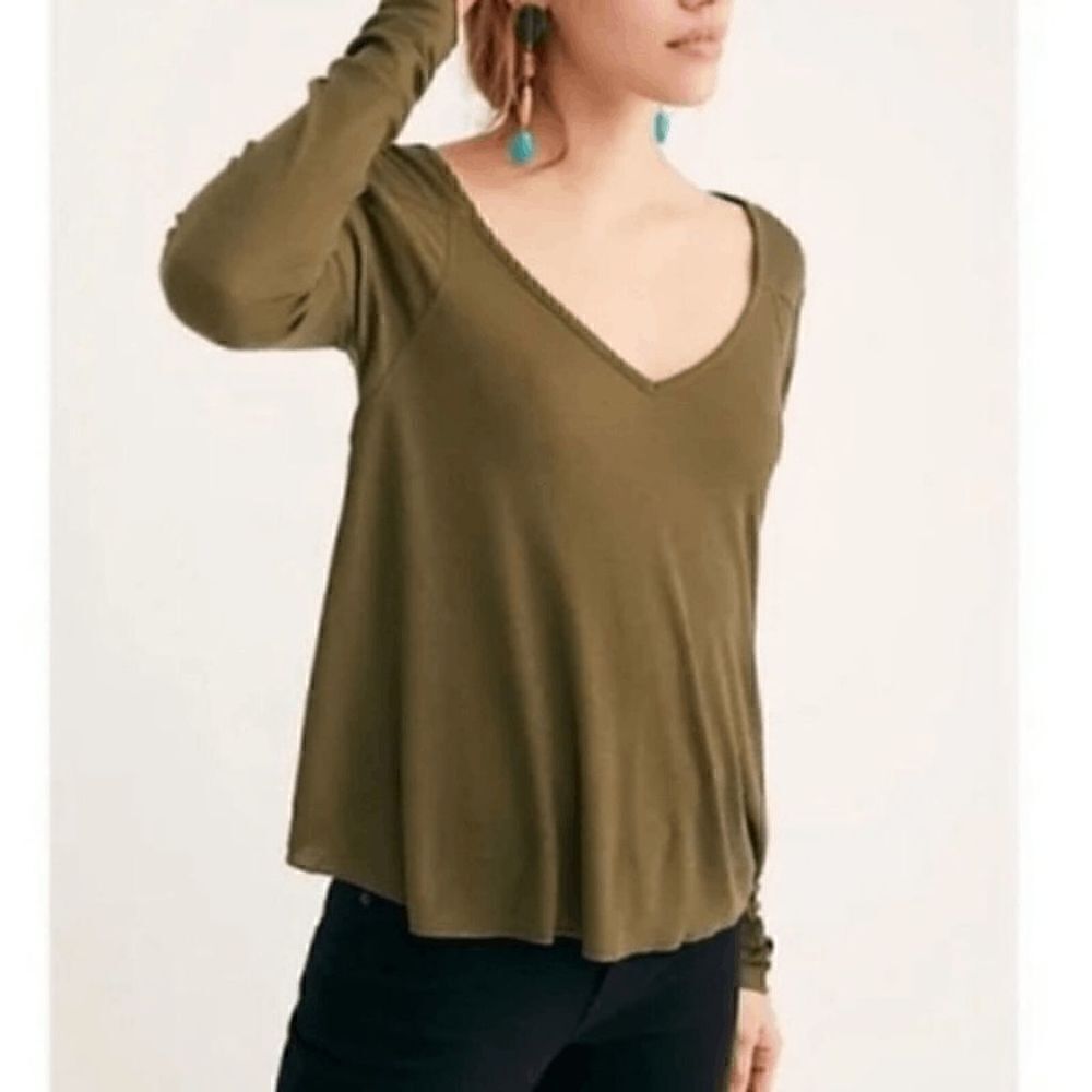 Free People Intimately Rock the Boat Thermal Top Green Women's Size Small Ribbed